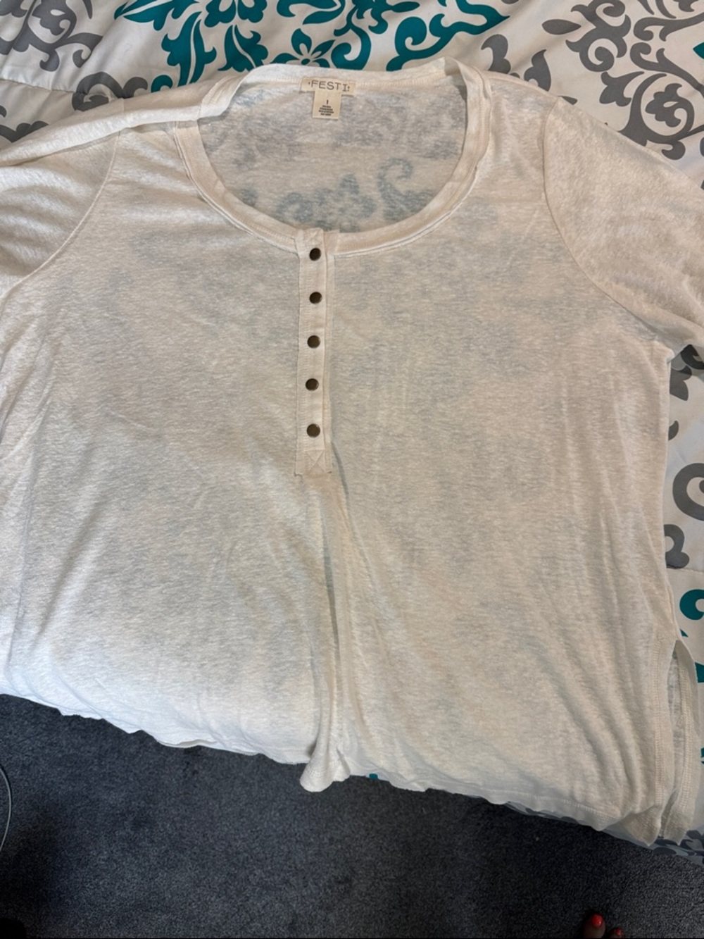 Torrid Festi Light Cream Henley Short Sleeve Tee- new